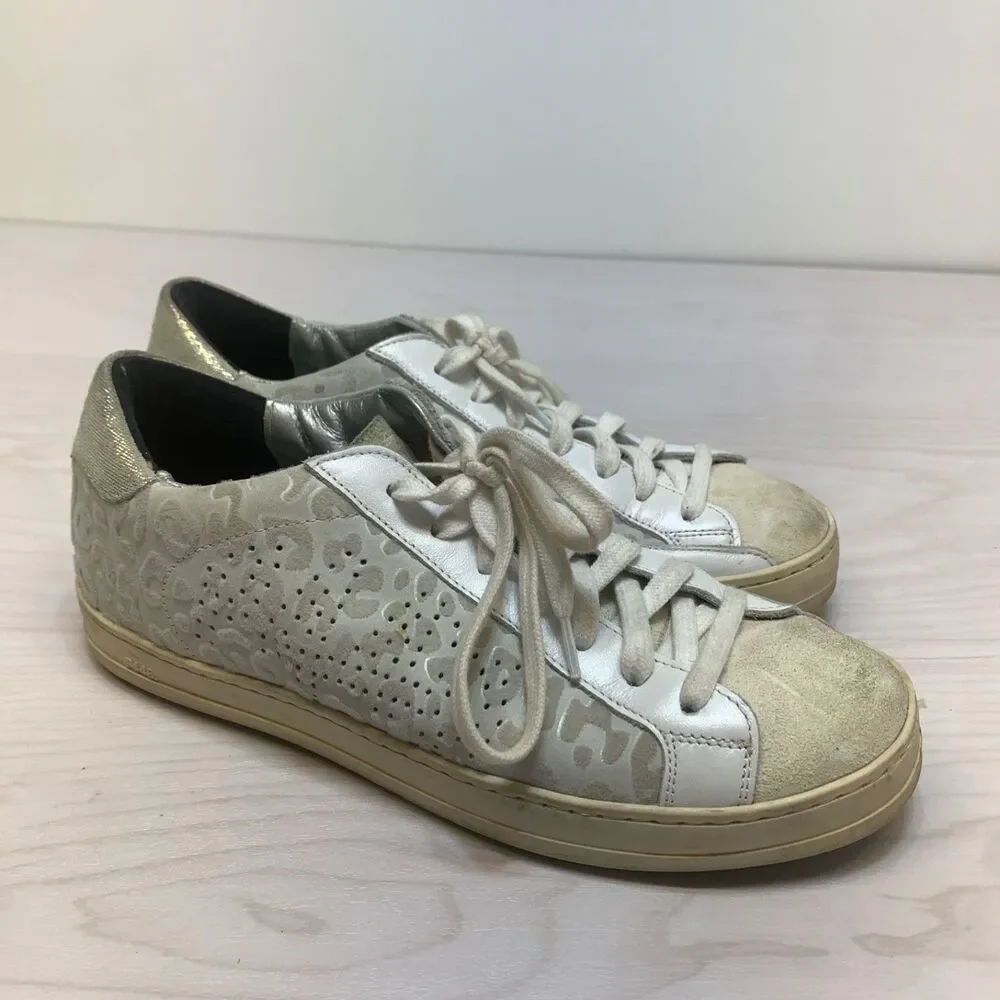P448 John Silver Metallic Glitter Leopard Print Low Top Sneakers Women's Sz 37 7